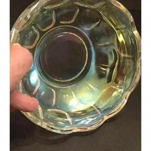 VTG Federal Yorktown Clear Iridescent Carnival Glass Bowl Grannycore Scalloped - Picture 6 of 15